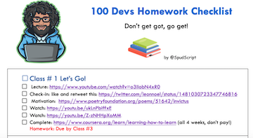 100 Devs Homework Checklist Screenshot